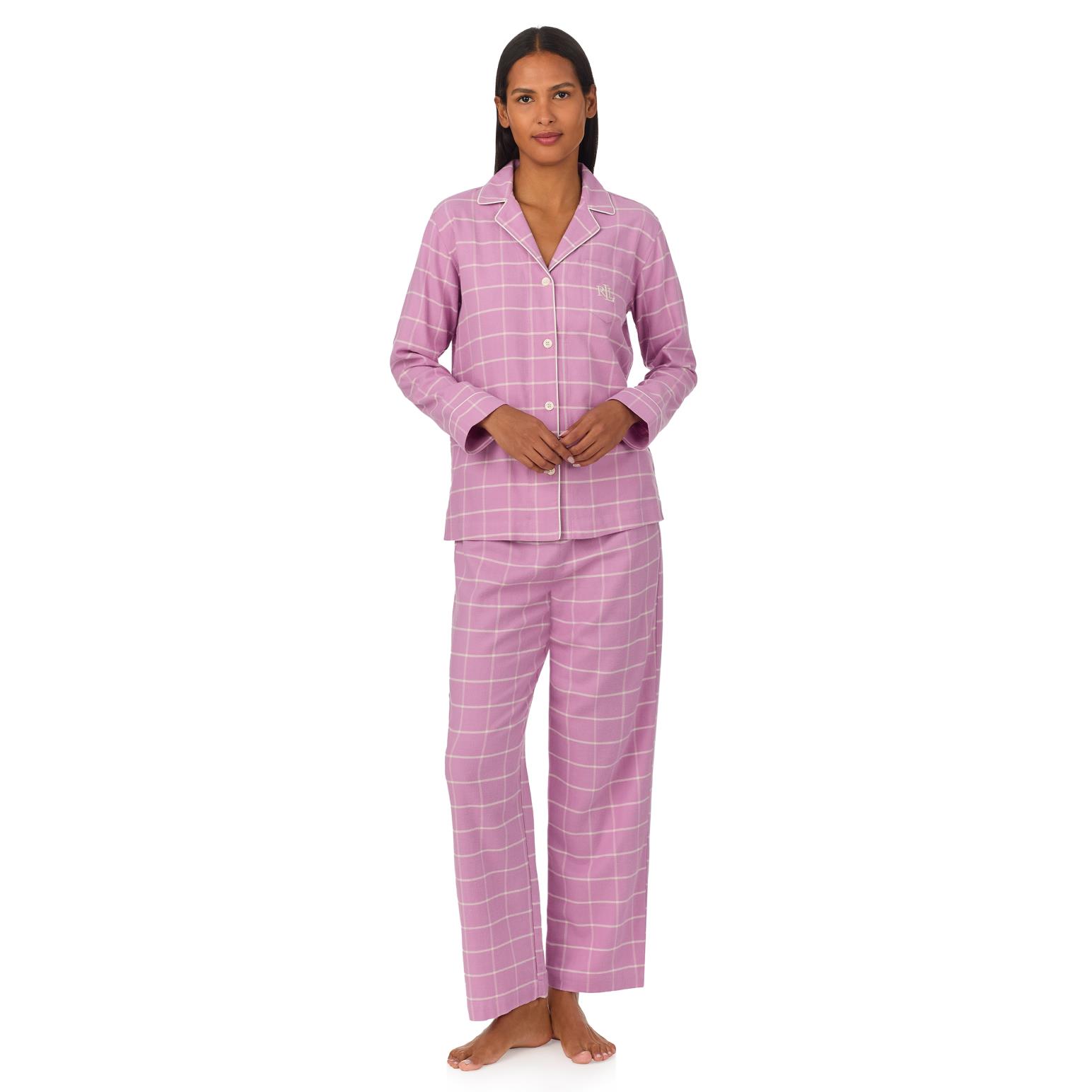 Lauren Ralph Lauren Herringbone Twill L/S Notch Collar Pajama Set